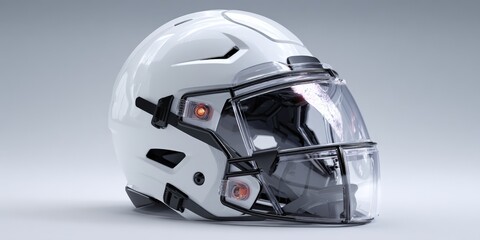 Fototapeta premium Modern, white football helmet with clear face mask, angled view