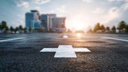 City street with plus sign