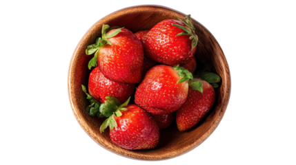 Fresh, ripe strawberries in a wooden bowl, ideal for healthy eating and recipes.