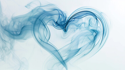 Smoke heart shape abstract design on white background. A captivating image featuring a heart shape formed from delicate blue smoke. The abstract design conveys love and romance, perfect for artistic p