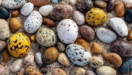 Seashore pebble texture, speckled stones, beach background, design element