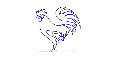 Fototapeta premium Blue line art rooster