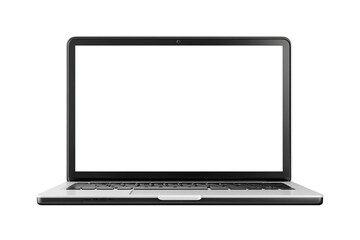 Sleek laptop with a blank white screen isolated on transparent background, ideal for showcasing web design and presentations