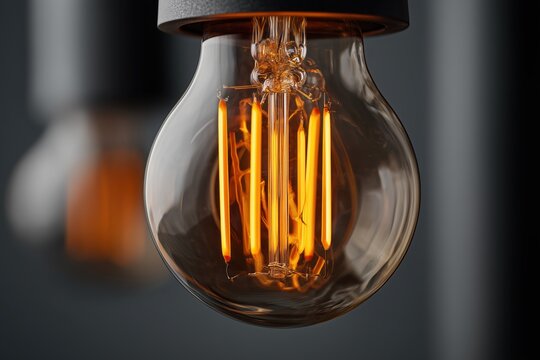Close-up of a glowing vintage-style incandescent bulb with visible filaments