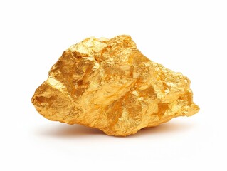 Rough gold nugget isolated on white background