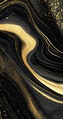 Abstract marbling design in dark black and gold