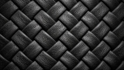 Close-up view of a dark gray, woven leather-like material.  Intricate pattern of interwoven strips creating a basket-weave design