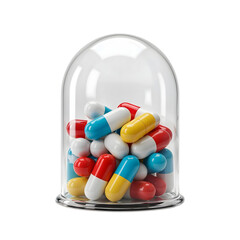 Symbolic prevention — pills under glass dome isolated on white background, PNG