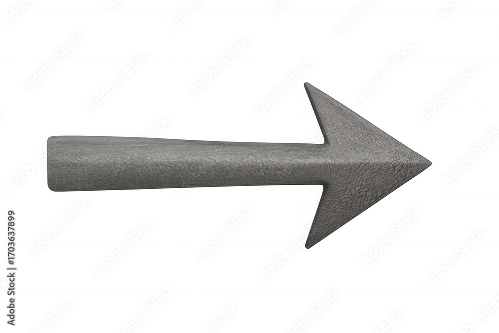Poster 3d rendering of gray metallic arrow pointing rightward against transparent background