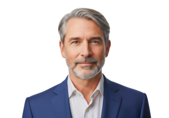 Sophisticated Business Leader: A professional, mature businessman exudes confidence and experience. His composed demeanor and sharp attire reflect a leader at the top of their game.