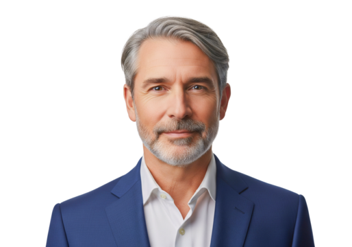 Sophisticated Business Leader: A professional, mature businessman exudes confidence and experience. His composed demeanor and sharp attire reflect a leader at the top of their game.