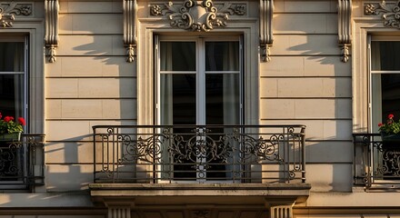 Ornate Balcony on a Parisian Building Facade.