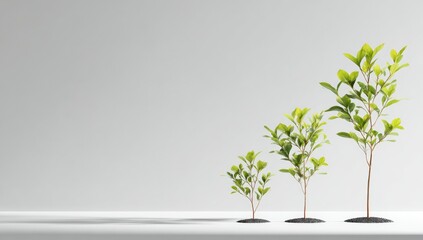 Obraz premium Three growing plants on a light gray surface