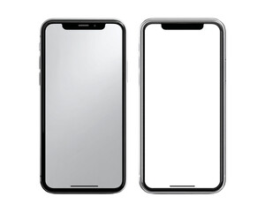Two modern smartphone mockups with blank screens for app presentation, isolated on transparent background