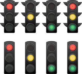 Traffic light signal set on transparent background