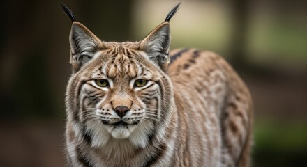 Naklejka premium Close up of a wild lynx looking at the camera in a forest setting