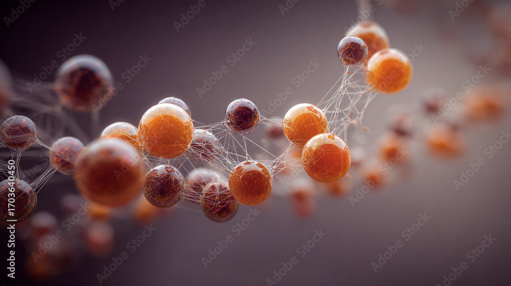 Poster amber spheres interconnected by a delicate web a 3d rendering of a molecular structure