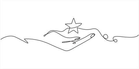 continuous line drawing crescent and star with hand illustration symbol vector