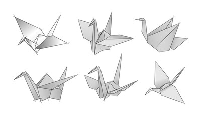 Origami Bird Sketch Collection Hand Drawn Minimalist Style