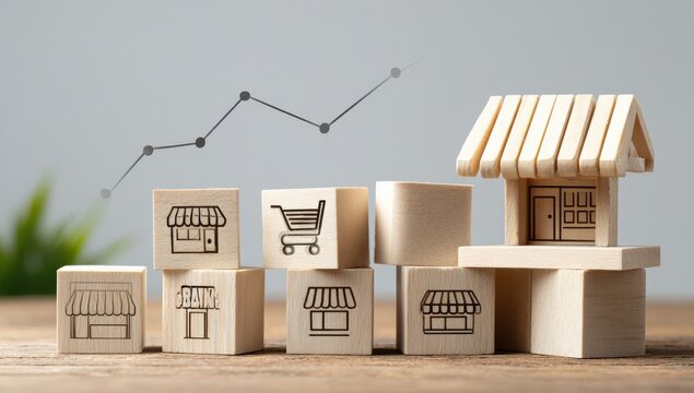 Wooden blocks representing growing retail business