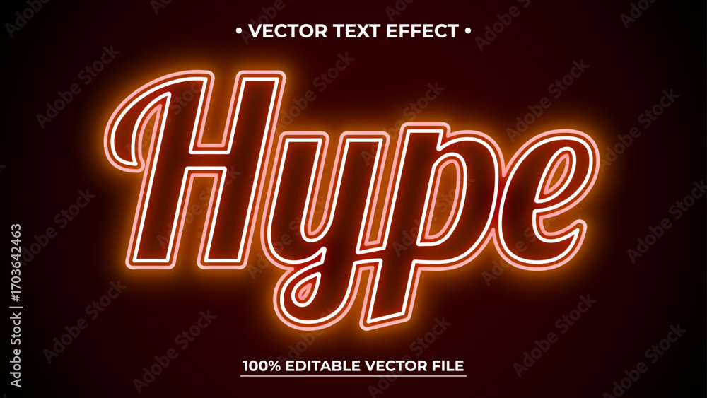 Poster glowing hype text effect with editable vector file on dark gradient background
