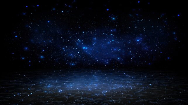 Ethereal Black-Blue Starry Sky Backgrounds，blend deep black with rich blue hues dotted with glowing stars，ideal for posters, wedding backdrops, digital art, or marketing materials.