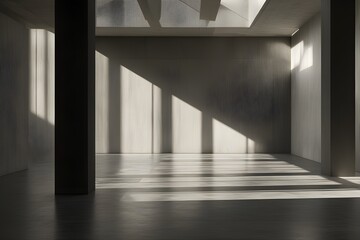 Obraz premium Minimalist Interior with Sunlight and Shadows, Modern Architecture