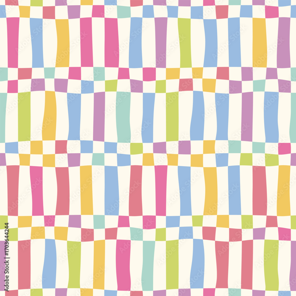 Poster colorful abstract checkered background. playful geometric seamless pattern. multicolor grid vector t