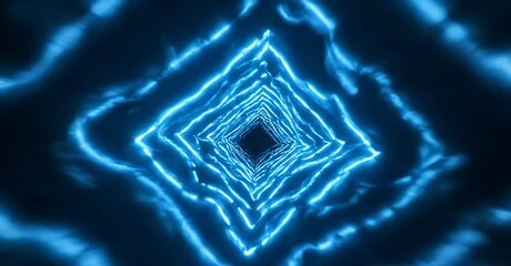 Abstract blue tunnel with glowing diamond shapes, creating a sense of depth and motion. - Powered by Adobe