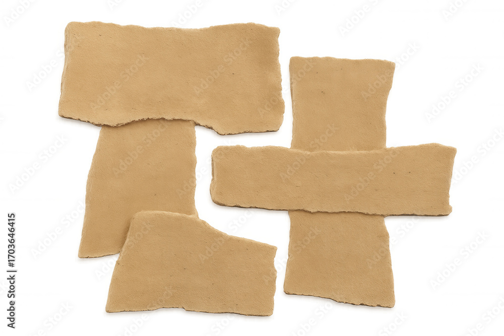 Aufkleber four ripped pieces of brown packing paper creating a textured and layered effect on a transparent ba