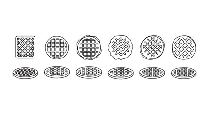 Collection of diverse oval and rectangular patterned grates and manhole covers silhouette