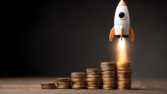 Rocket launching from a stack of coins