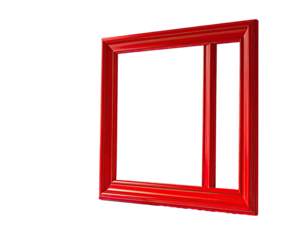 Red window frame, digitally rendered, square, with divided pane