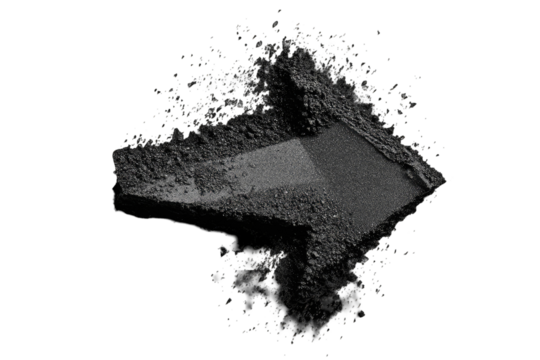 Dark gray, textured, angled block, surrounded by a cloud of small specks - Powered by Adobe