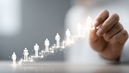 Hand drawing a stairway of people ascending