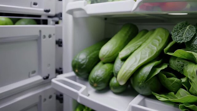 Fresh Green Vegetables in Refrigerator Crisper Drawer for Healthy Eating with ai generated