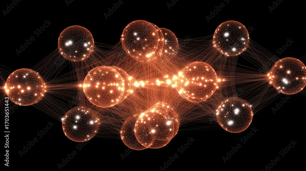 Aufkleber glowing spheres interconnected by a network of lines against a dark background an abstract visualiza