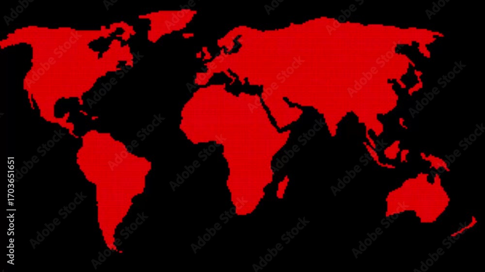 Poster abstract red dots forming world map on black background points particles. dot forming world map abst