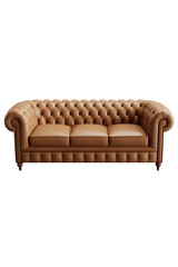 Three-seat tan leather Chesterfield sofa.
