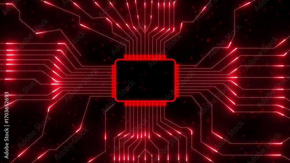 Poster futuristic digital circuit board, central processor technology. circuit board with processor chip an