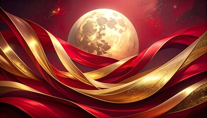 Golden Ribbons and Moon