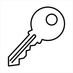 Black outline of a single house key on a white background icon symbol