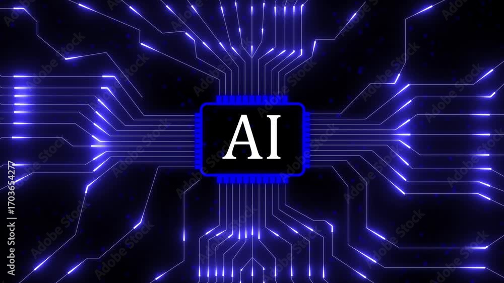 Aufkleber futuristic ai chip with blue energy on a dark circuit board background artificial. ai technology wit