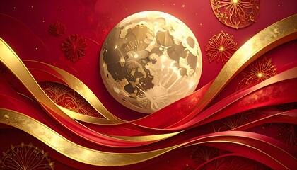 Golden Moon Festive Red Abstract