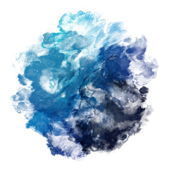 Fototapeta premium Dark blue watercolor paint round shape with liquid fluid grunge texture isolated on transparent background for design elements.