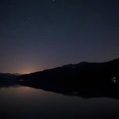 Naklejka premium Lake at twilight with stars