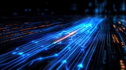 Futuristic blue digital graph with glowing lines and upward arrows over a dark grid background, symbolizing growth