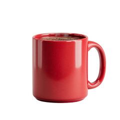 Bright Red Coffee Mug Filled With Hot Brewed Beverage on a White Background for Morning Routine or Coffee Break Inspiration