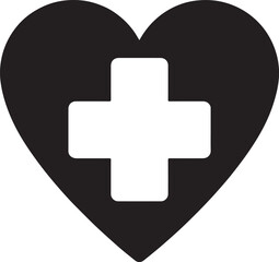 Heart silhouette with medical cross, symbolizing healthcare, wellness, first aid, hospital, and support.