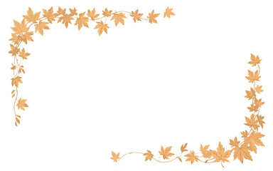 Elegant golden maple leaf corner frame isolated on white background, perfect for adding a touch of autumn sophistication to your designs and invitations